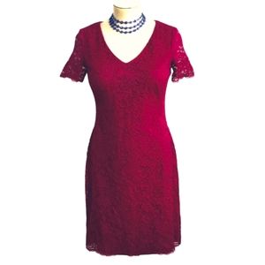 Ralph Lauren Dark Red Lace Midi Dress